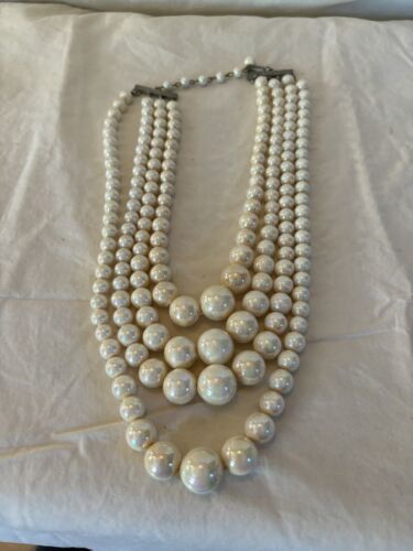 Vintage Iridescent Four Strand Faux Pearl Necklace