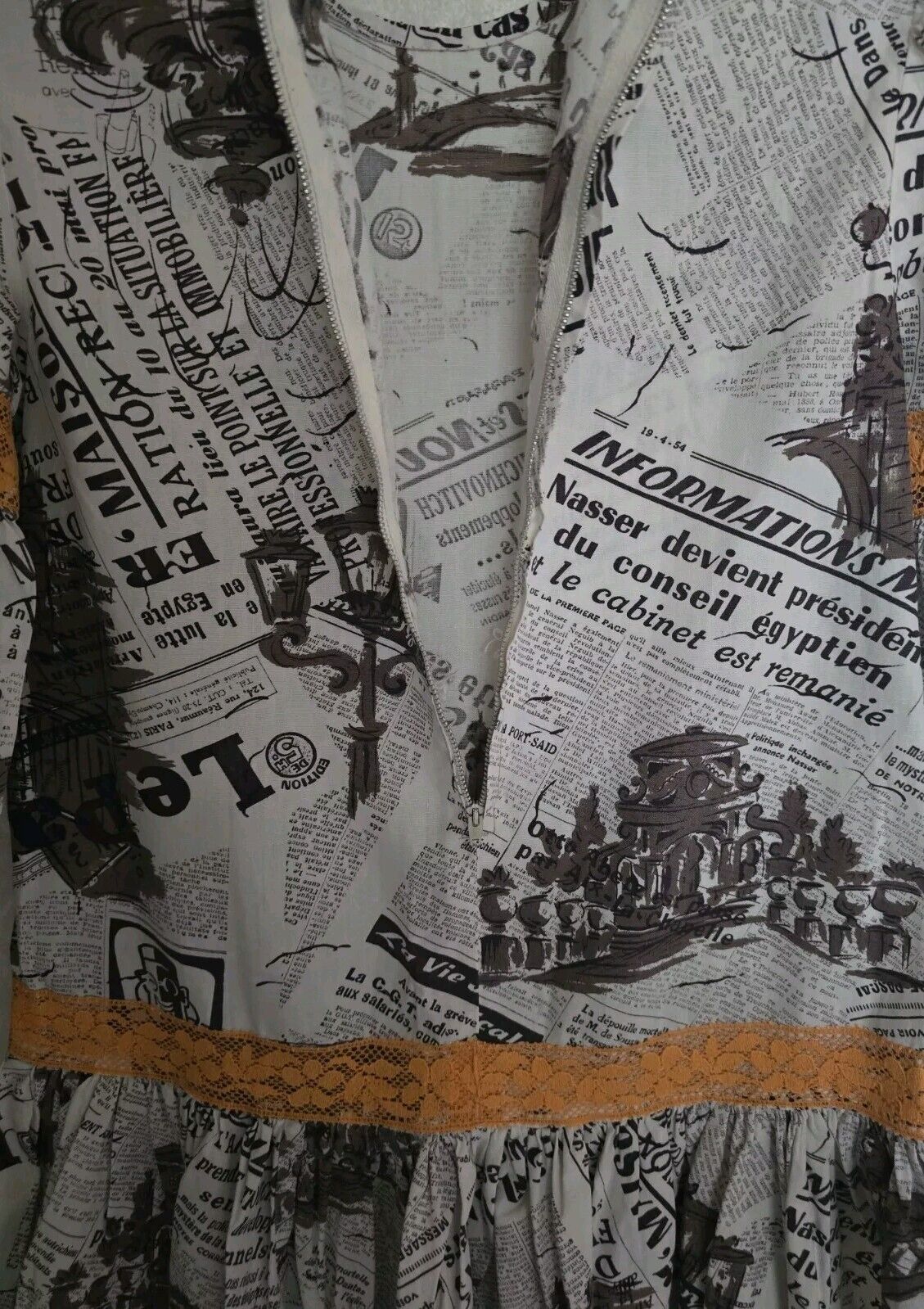 RARE Vtg Newspaper Print Dress Youth 14-16 Handcr… - image 3