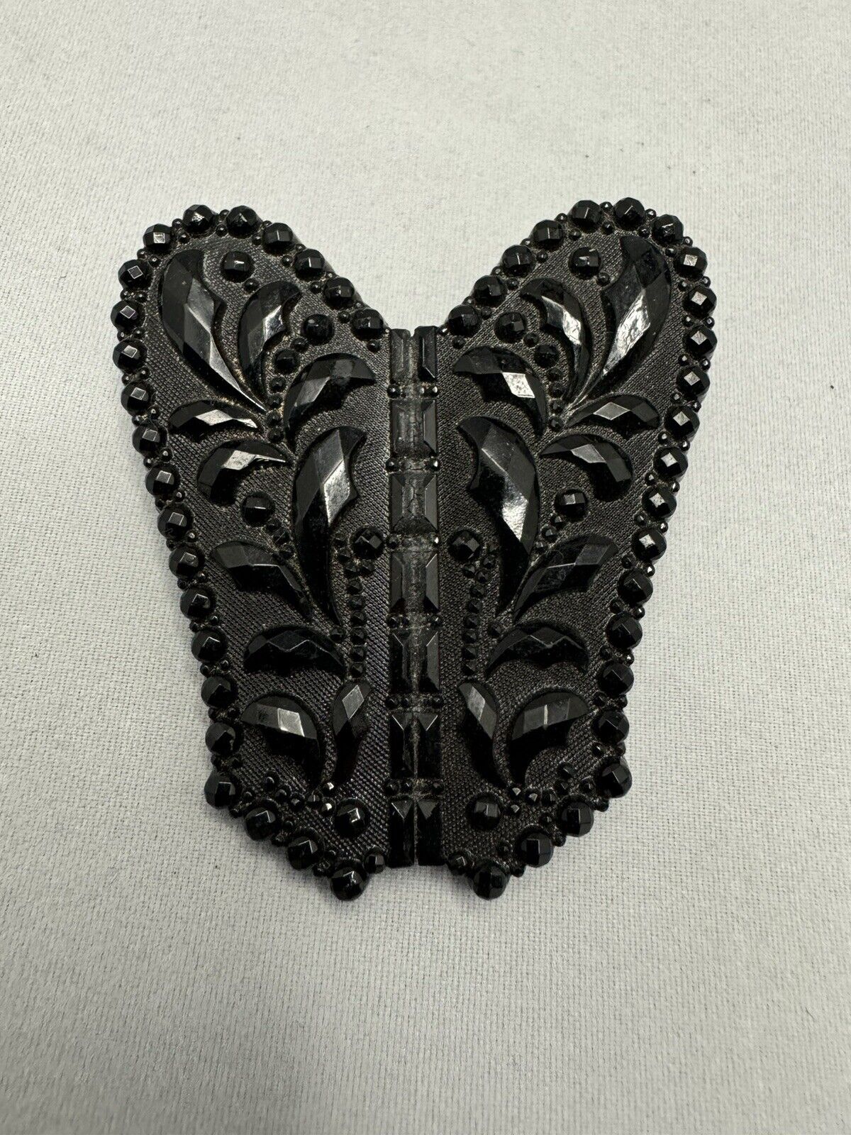 Antique French Jet Glass Black Brooch Victorian M… - image 1