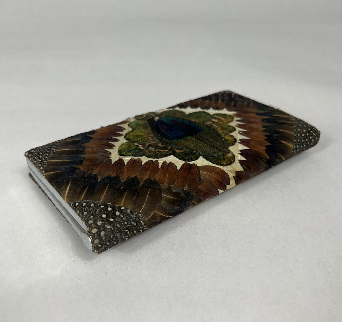 Vintage 70’s Peacock Feather Clutch Purse Excelle… - image 5