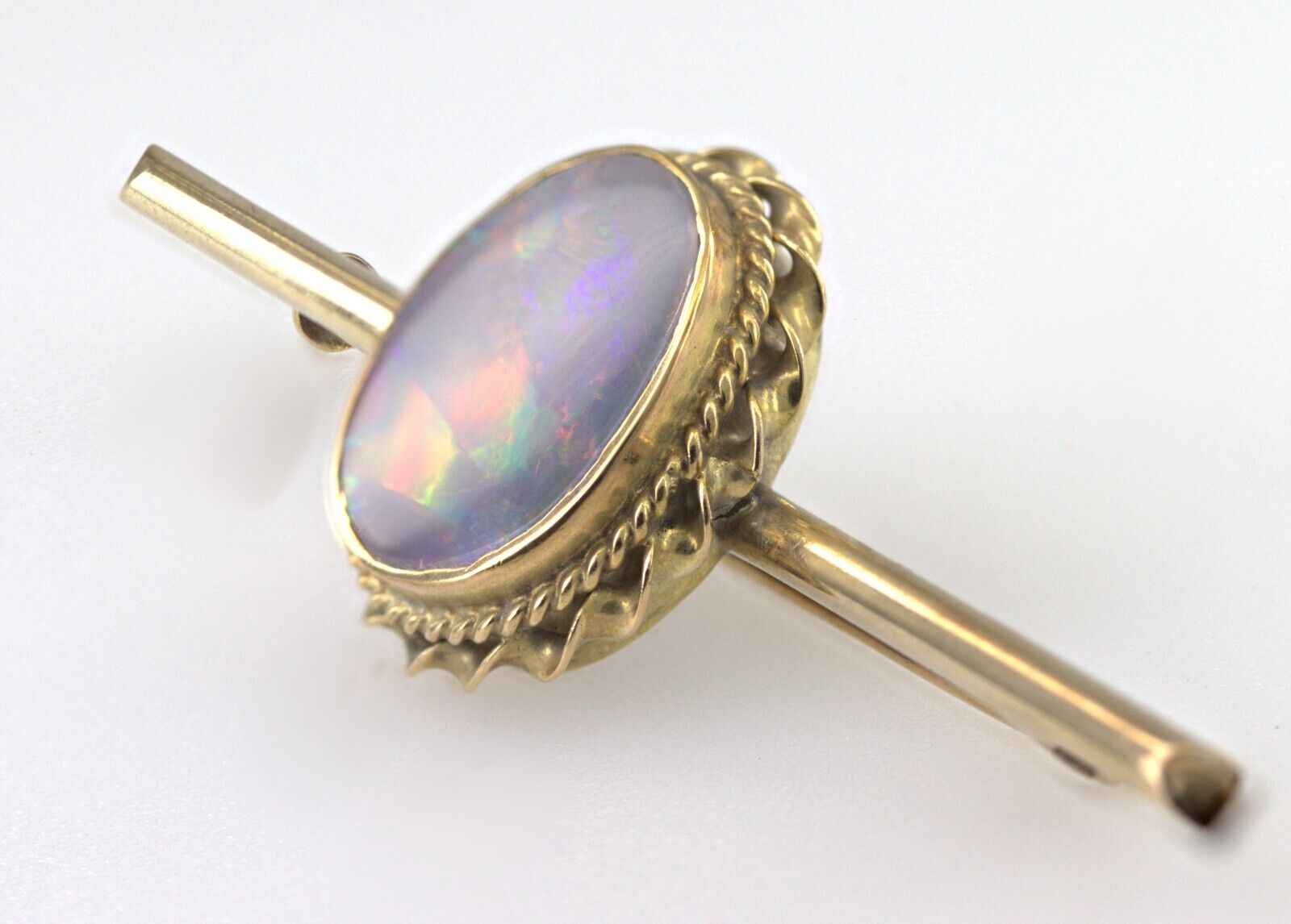 Black Opal, 10K Yellow Gold Bar Brooch - image 4