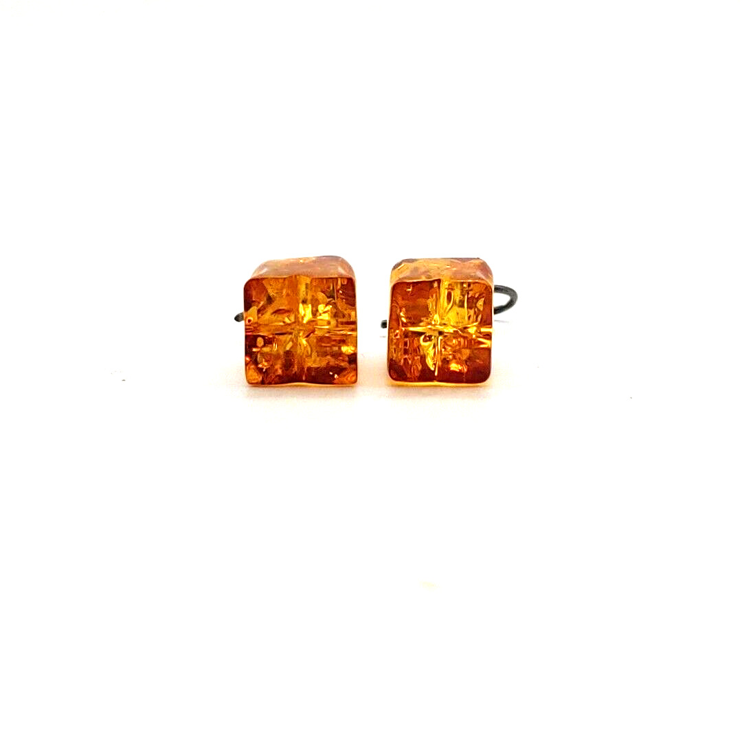 Vintage Sterling Silver Baltic Amber Earrings Car… - image 3