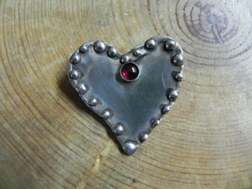 Garnet & Sterling Silver HEART  Pin Brooch by M.T. - image 1