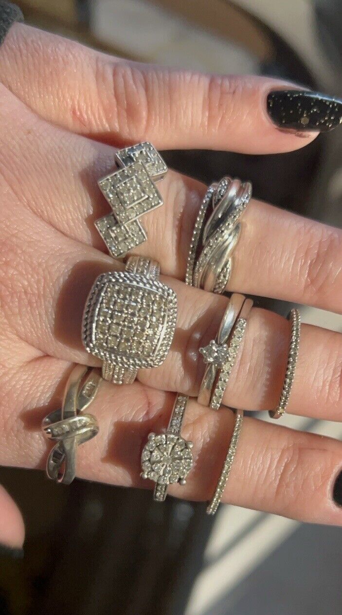 Genuine Diamond Sterling Silver Ring Lot, Beautif… - image 12