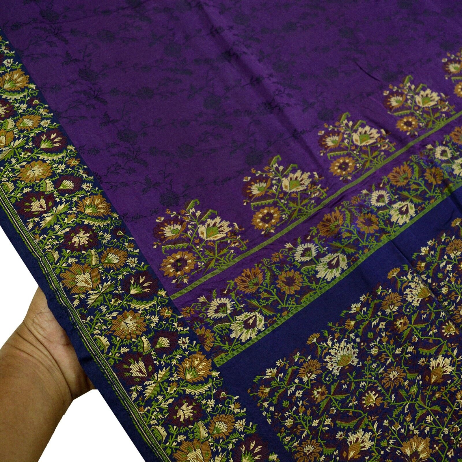 Vintage Heavy Sari Purple & Blue Pure Satin Silk … - image 12