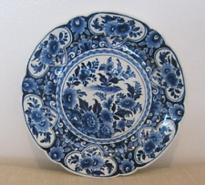 Vintage Blue & White Delft 10in Plate Floral Bird Scalloped Edge Holland NICE!