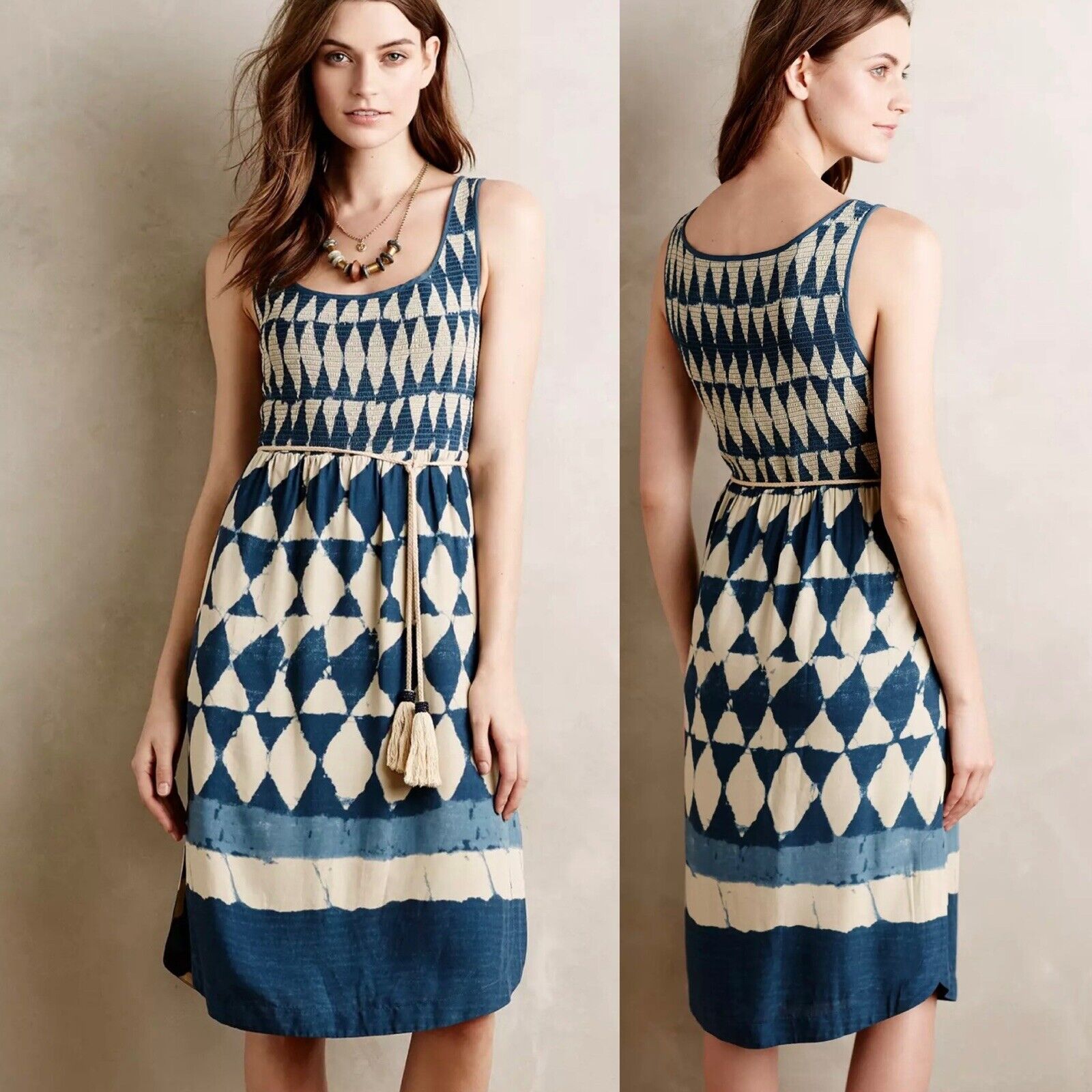 Maeve Anthropologie Blue Batik Castalia Dress Wm … - image 1