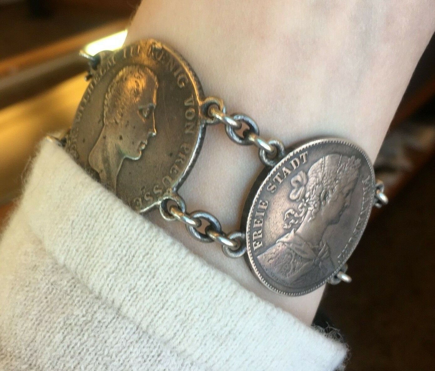 Antique Silver German States Thaler Coin Bracelet - image 4