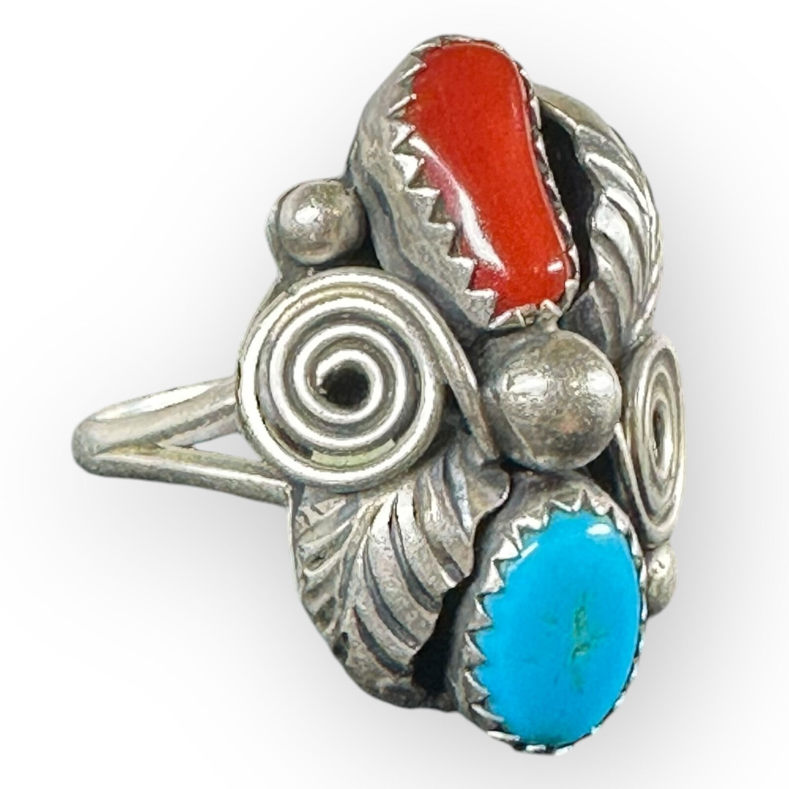 Turquoise + Coral Squash Blossom with Ring and Pa… - image 9