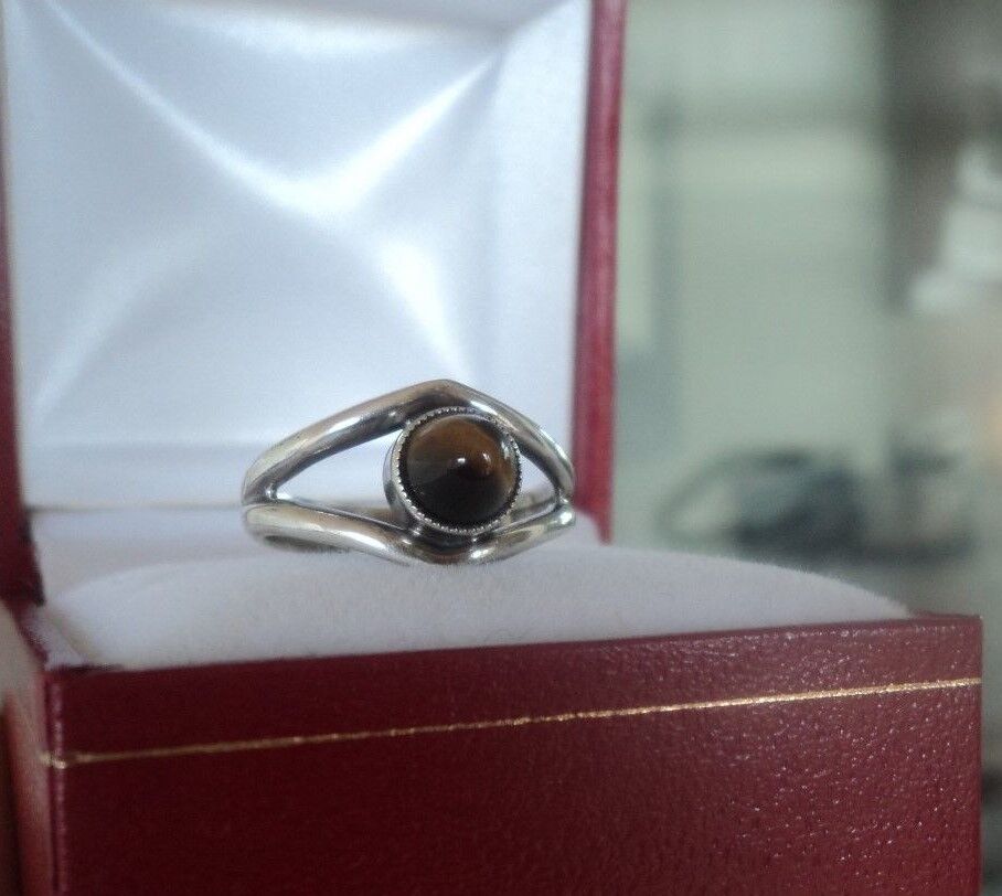 Finnish Modernist Silver Tigers Eye Ring - E. Gra… - image 4