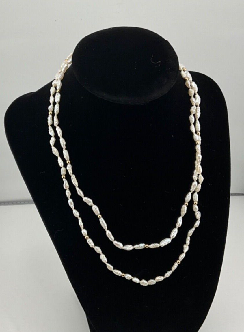 Vintage 34”  Freshwater Rice Pearl Necklace Gold … - image 1