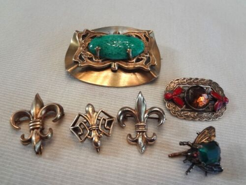 Fabulous Lot Of 6 Antique & Victorian Pins With S… - image 1