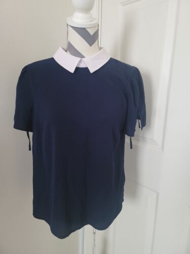 CeCe Navy Blue Blouse Shirt Sz S Slit Sleeve W/ti… - image 1