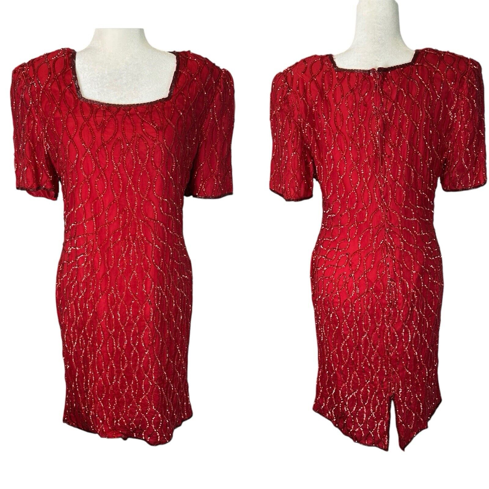 Vintage 80s Laurence Kazar RED Sequins Beaded Sil… - image 1