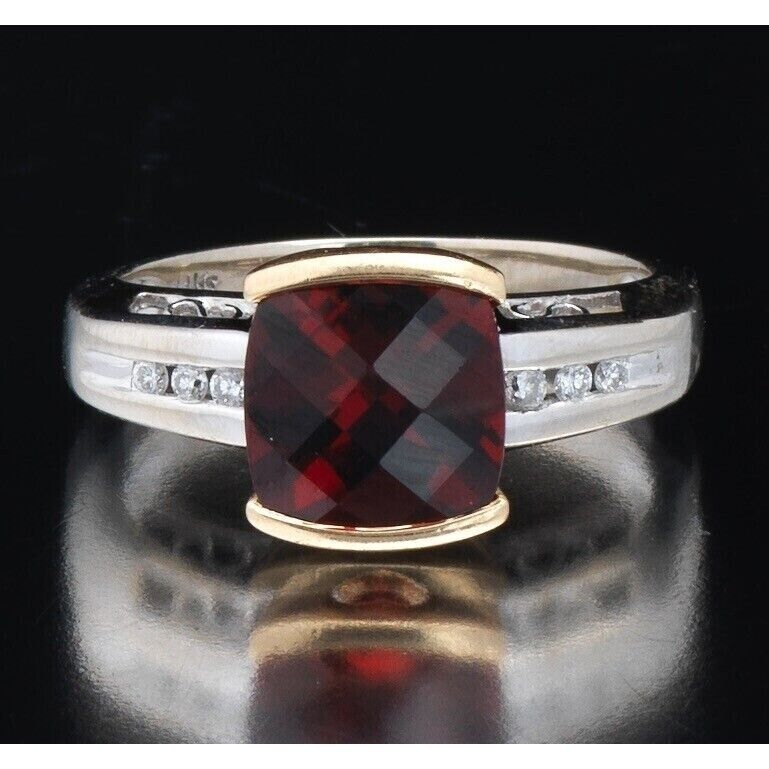 14K BI-TONE GOLD GARNET AND DIAMOND RING SIZE 5.5… - image 1