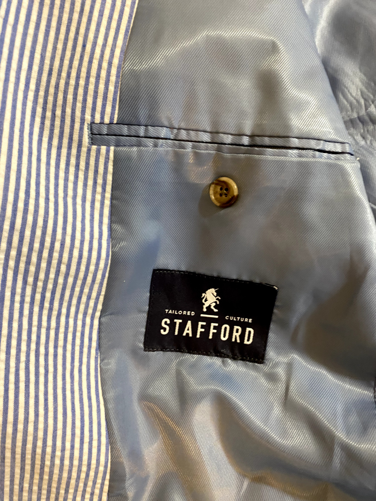 2023 STAFFORD Blue Striped Seersucker Button Spor… - image 7