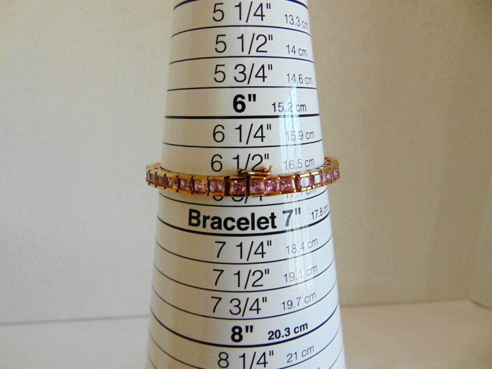 925 Yellow Gold Plated Pink Cubic Zirconia Bracel… - image 6