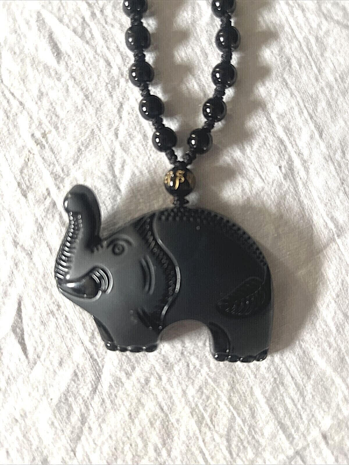 Vintage Carved Black Onyx  Elephant Necklace hand… - image 3