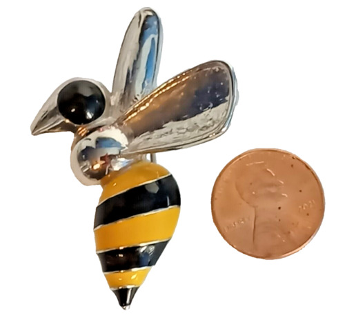 Bumble Bee Wasp Yellow & Black Enamel Vintage Sil… - image 1