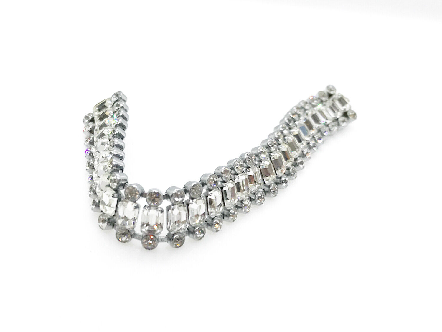 Luxurious Vintage Three Row Rhinestone Bracelet - image 3