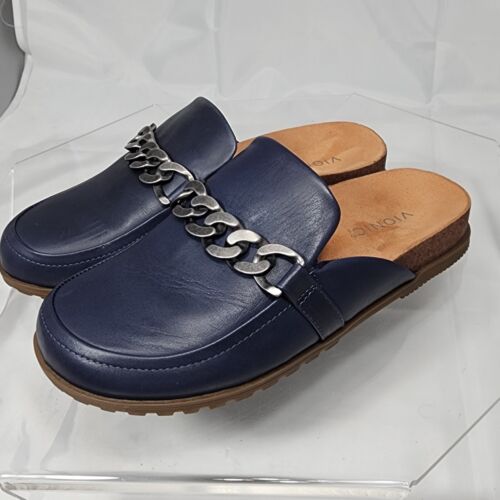 Vionic Georgie Navy Leather Mules Slip On Chain C… - image 1