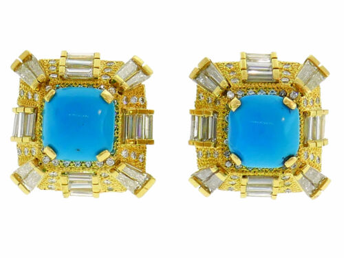 Turquoise Diamond Yellow Gold EARRINGS - image 1