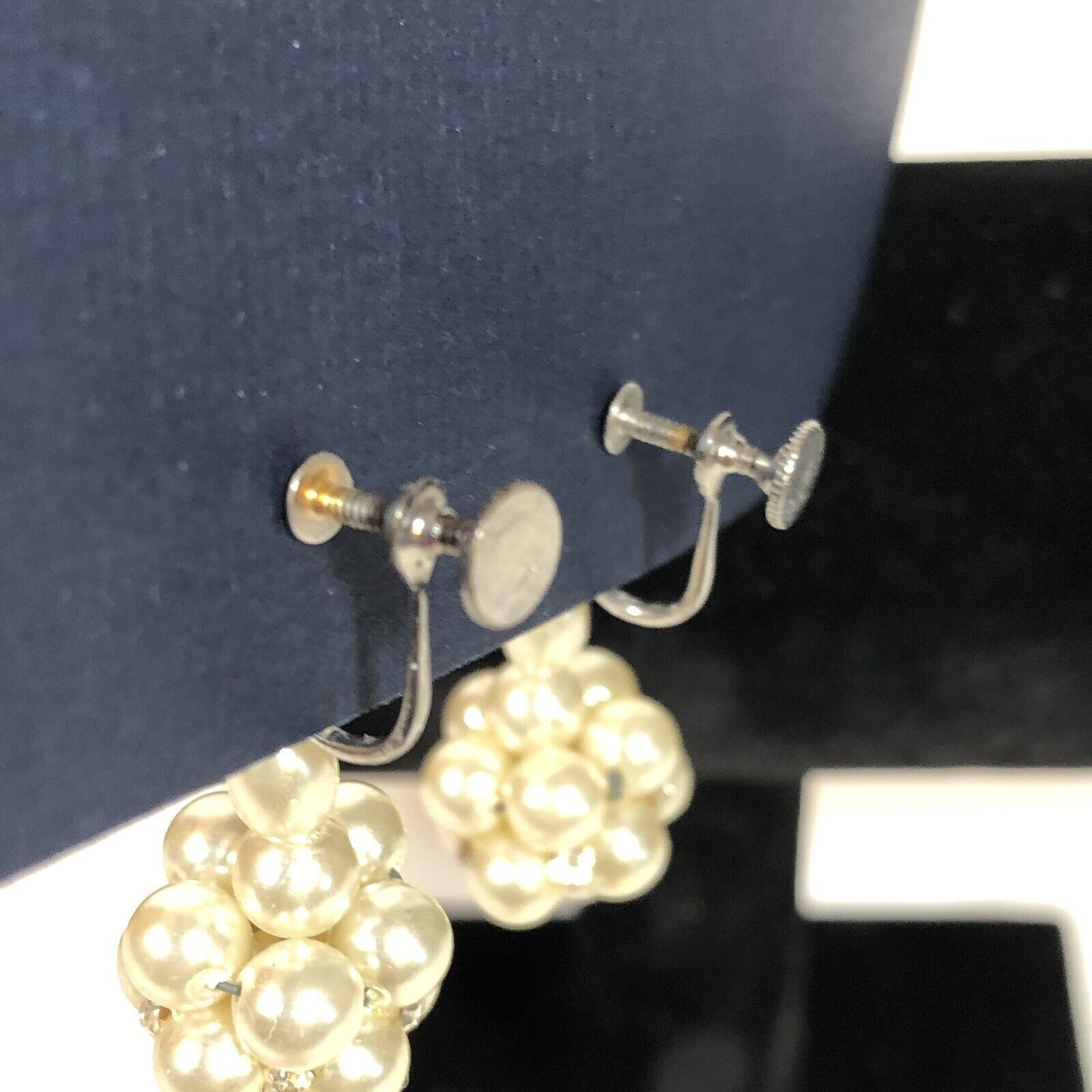 Champagne Faux Pearl Earrings Crystal Dangle Chan… - image 3