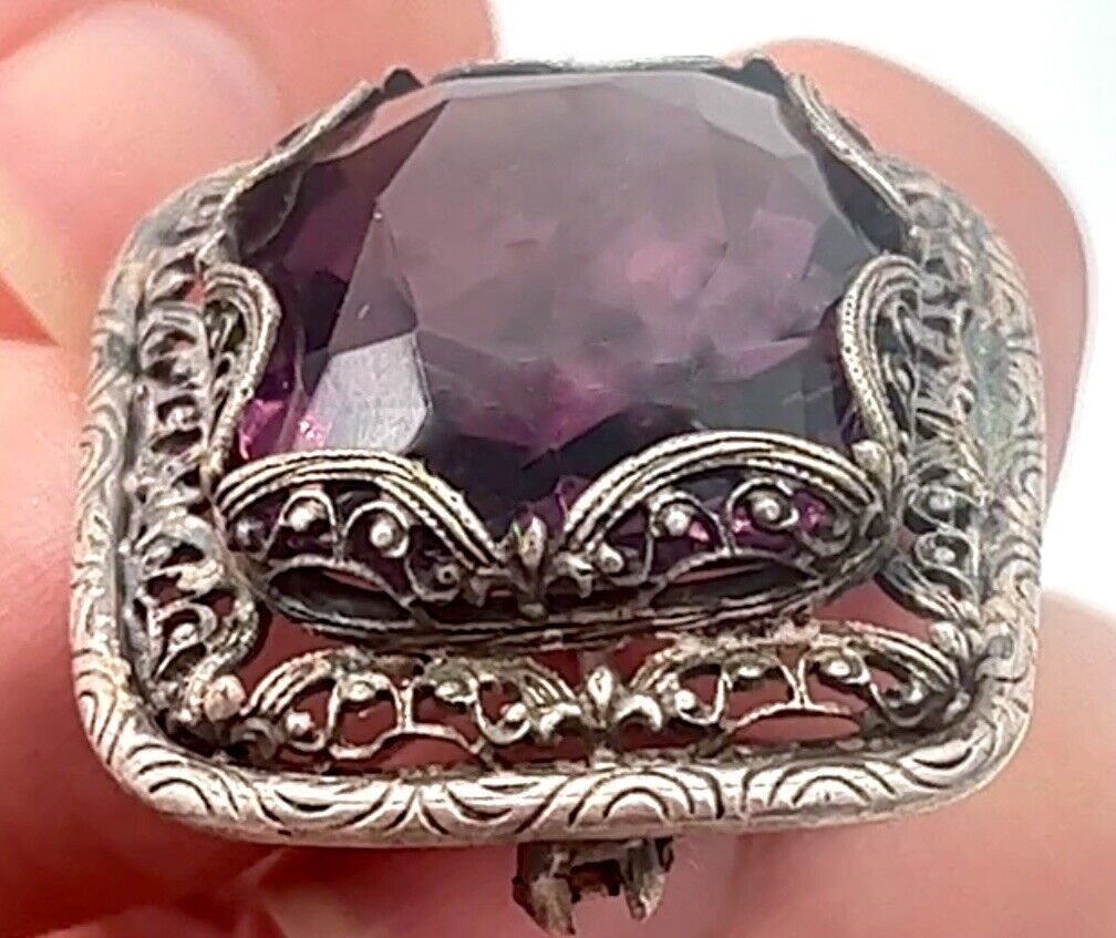 ANTIQUE Victorian  Amethyst Sterling Silver BROOC… - image 8