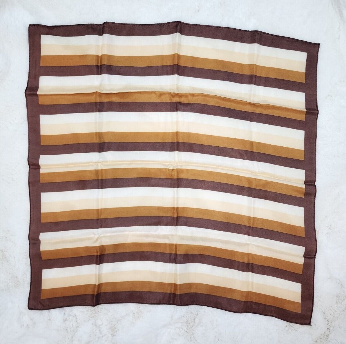 Vintage 1970's Brown, Tan Silk Head Scarf Square … - image 4