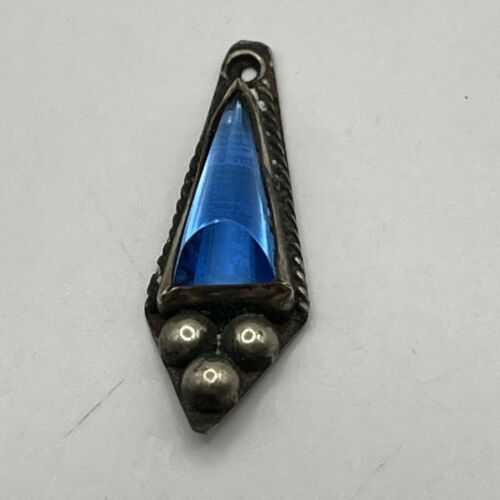 Vintage Blue Stone Pendant 925 Sterling Silver Ha… - image 1