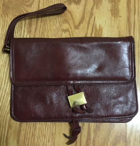 Vintage Clutch Purse Leather Hand Bag Maroon Burg… - image 1