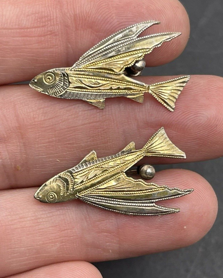 Antique Sterling Silver Gold Plated Flying Fish S… - image 2