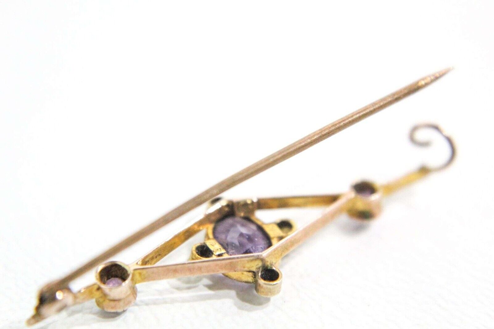 Antique Pin 9K Rose Gold Amethyst Seed Pearls - image 4