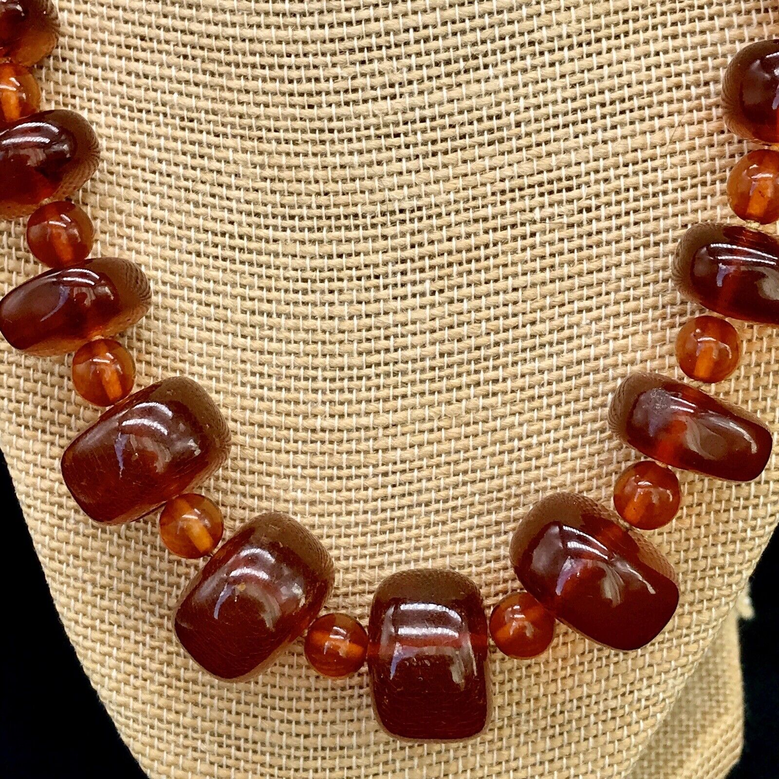 Vintage Baltic Dark Honey Amber Rondel Necklace G… - image 3