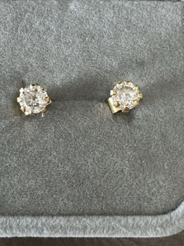 Antique 14k Yellow Gold 5.3mm Cubic Zirconia Stud… - image 1