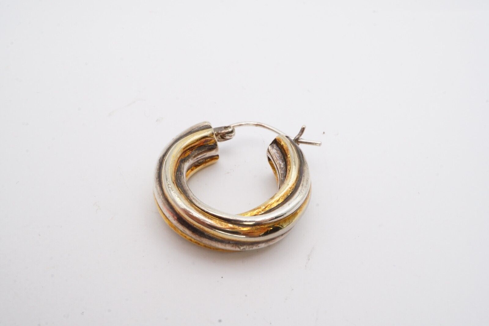 Sterling Silver 925 Hoop Earrings Two Tone - image 10