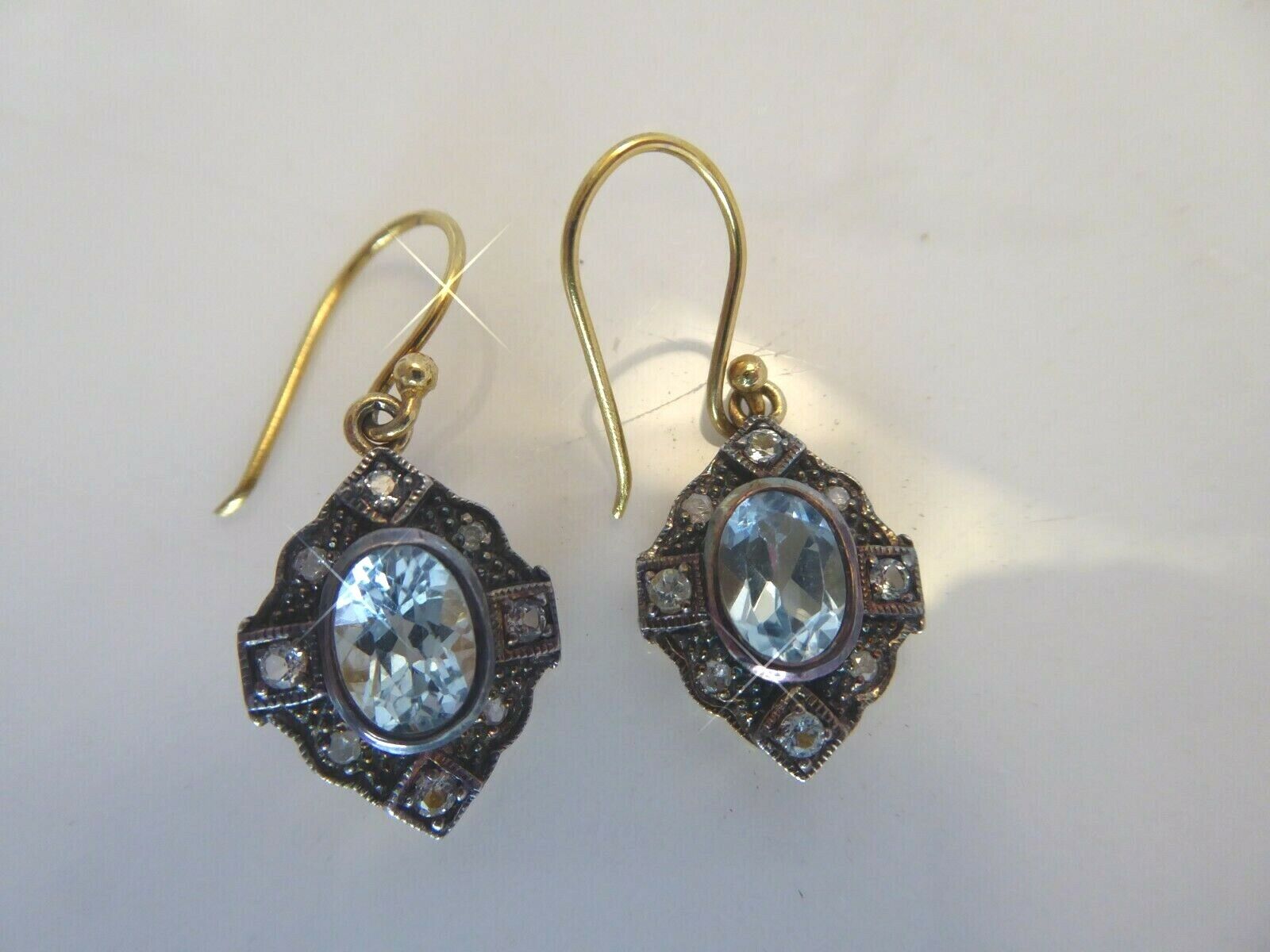 VINTAGE 9CT GOLD AND SILVER SET DIAMOND & BLUE TO… - image 1