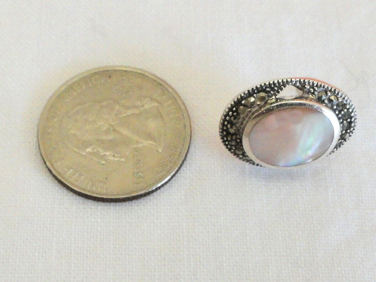 VTG Sterling Silver .925 Pink Quartz Marcasite Bo… - image 7