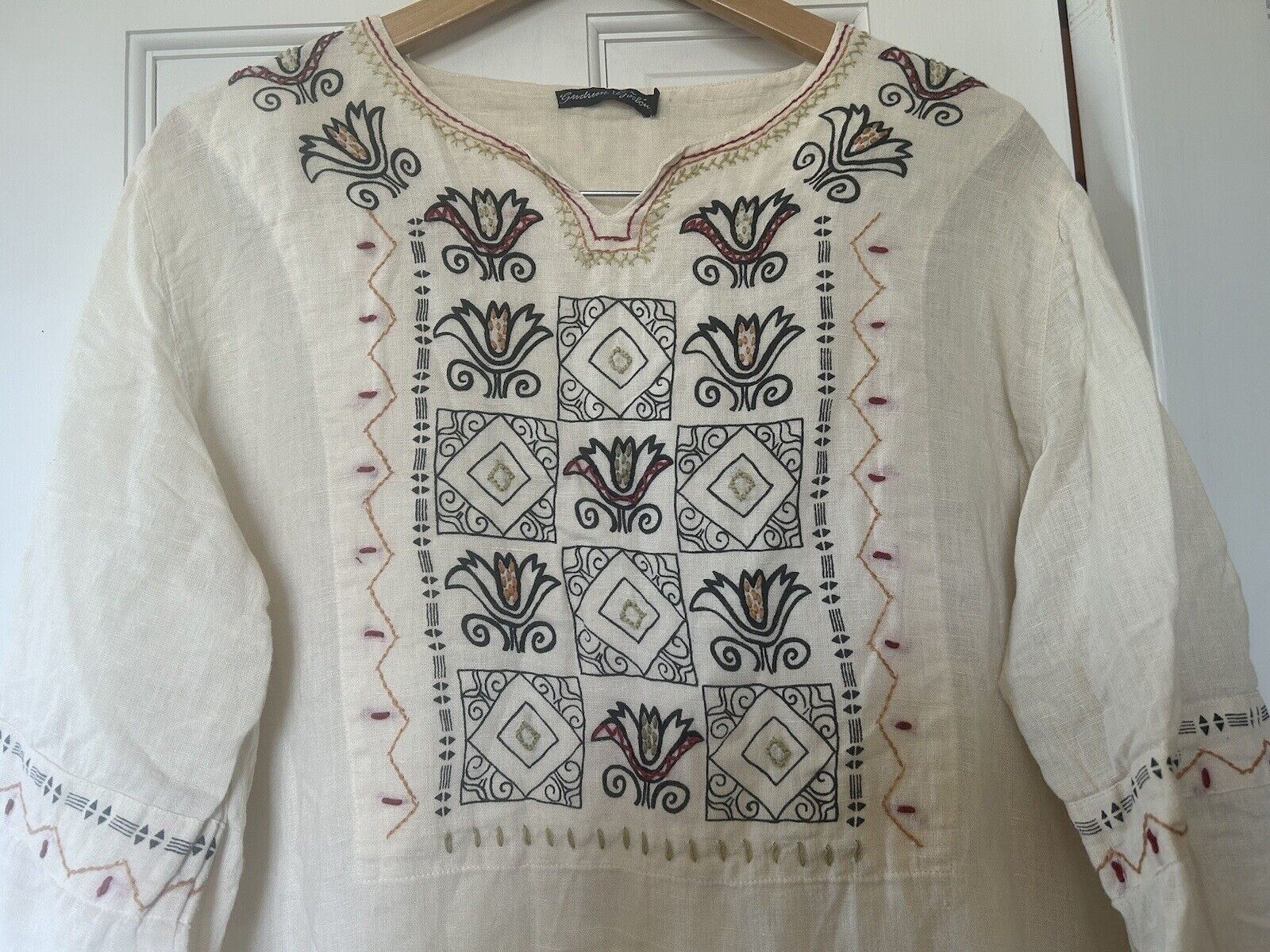 Gudrun Sjoden Linen Cotton Blend Embroidered Blou… - image 4