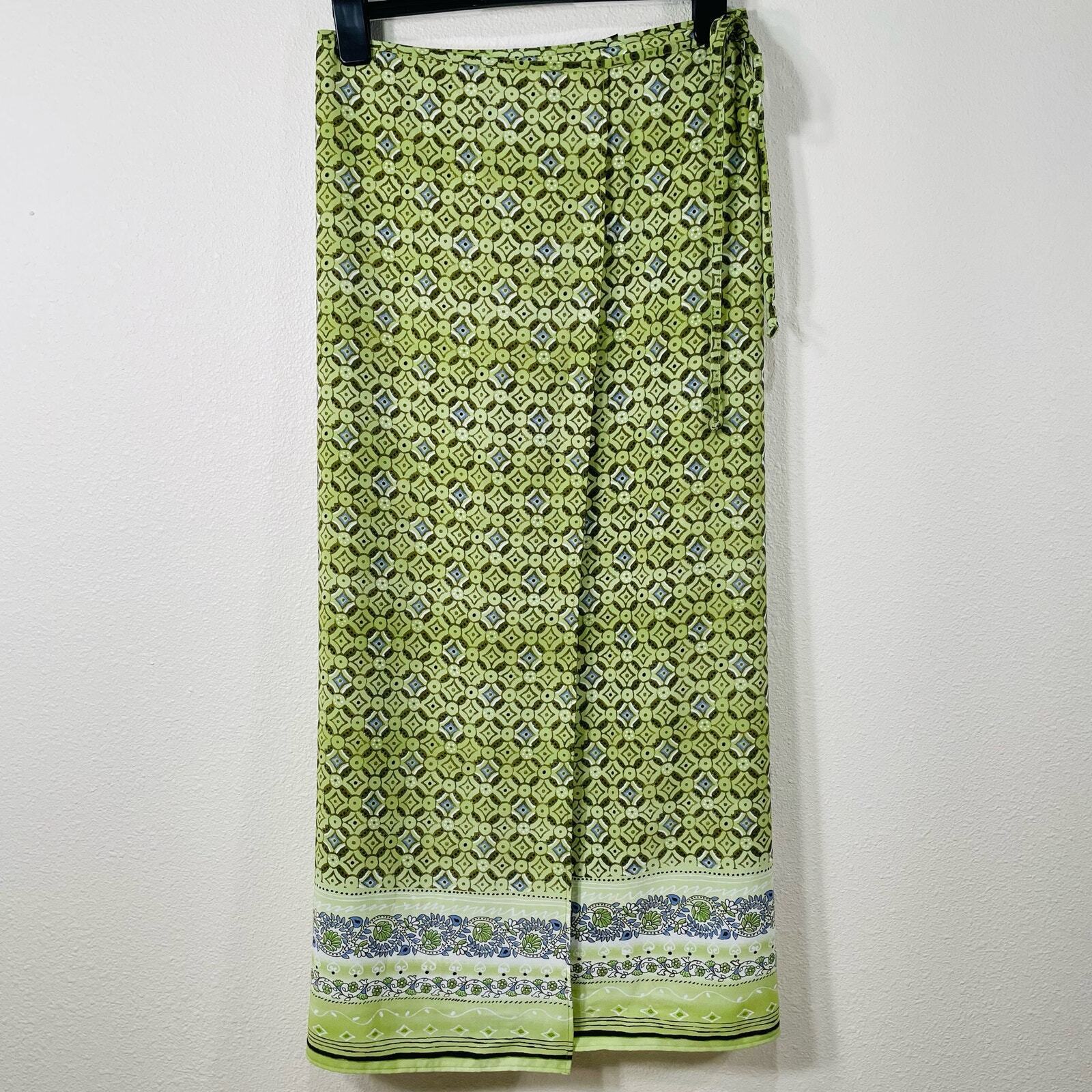 Vintage 90's Y2K Rue 21 Green Print Wrap Maxi Ski… - image 1