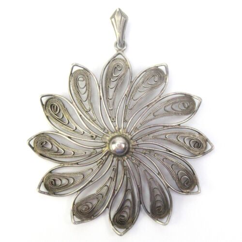 Vintage Art Deco 835 Silver Floral Filigree Penda… - image 1