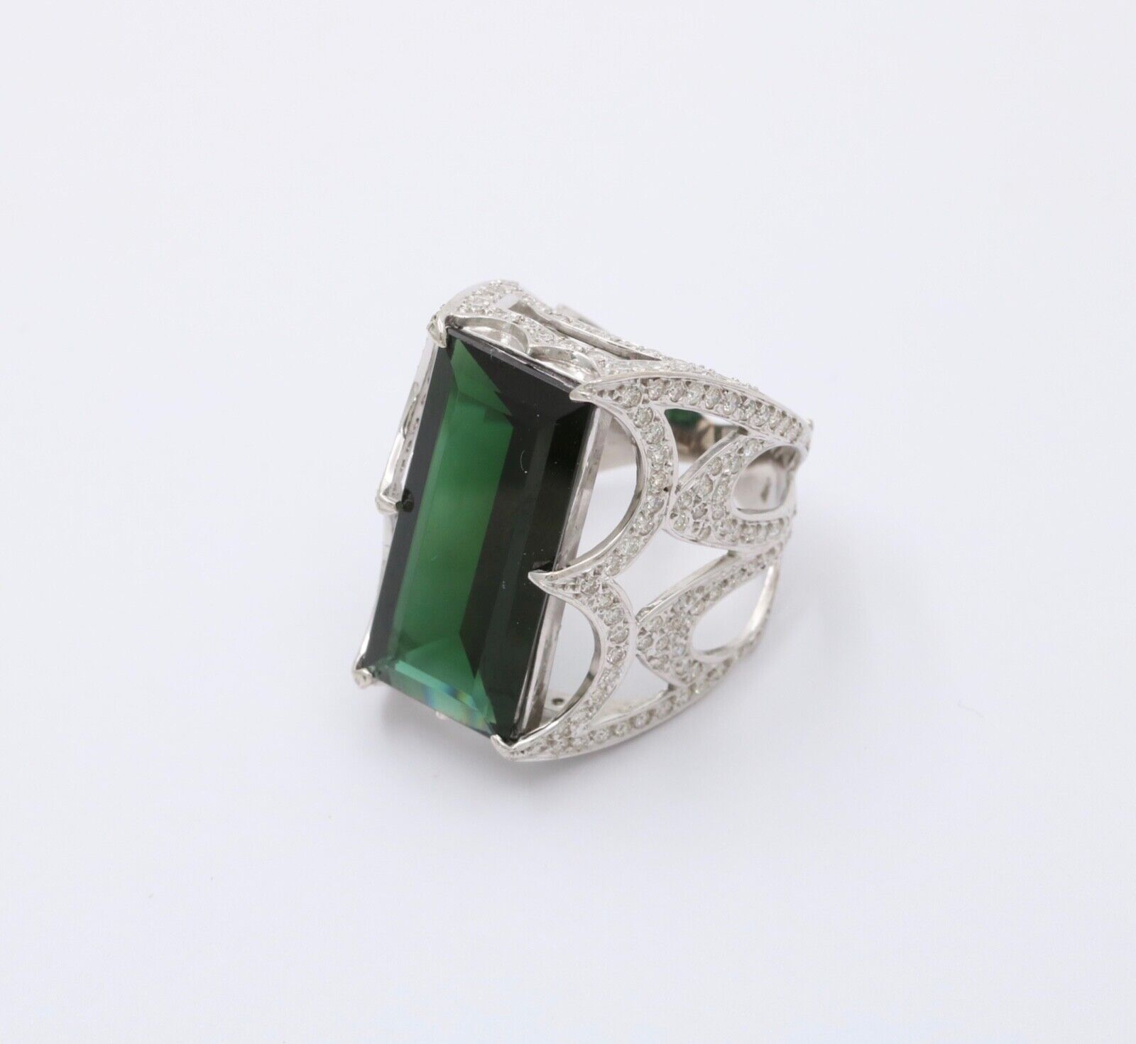 Vintage Elegant Green Tourmaline Diamonds 18K Whi… - image 5