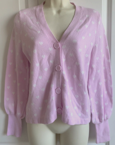 CeCe Heart-Print Button-Front Cardigan Light Pink 