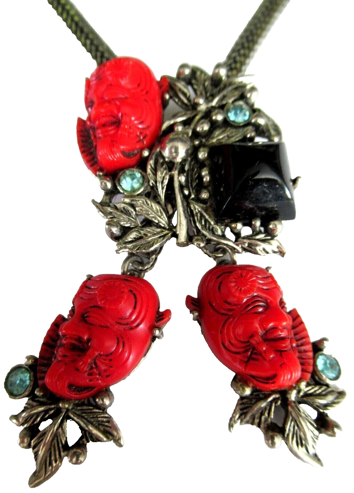 SELRO Red Noh Devil Mask Blue Rhinestone Lariat S… - image 1