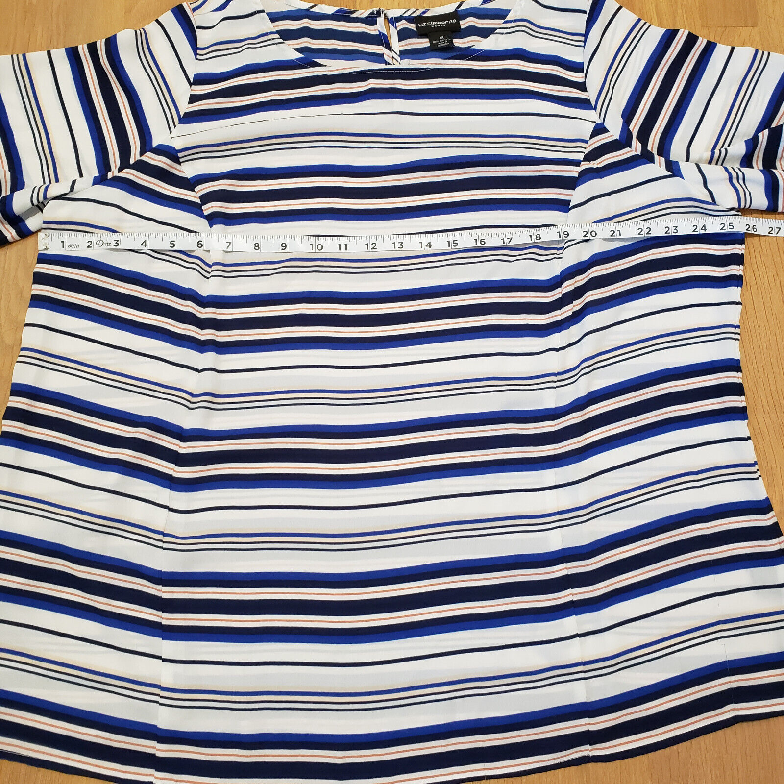 Liz Claiborne Tunic Top White Striped Ruffle Slee… - image 9