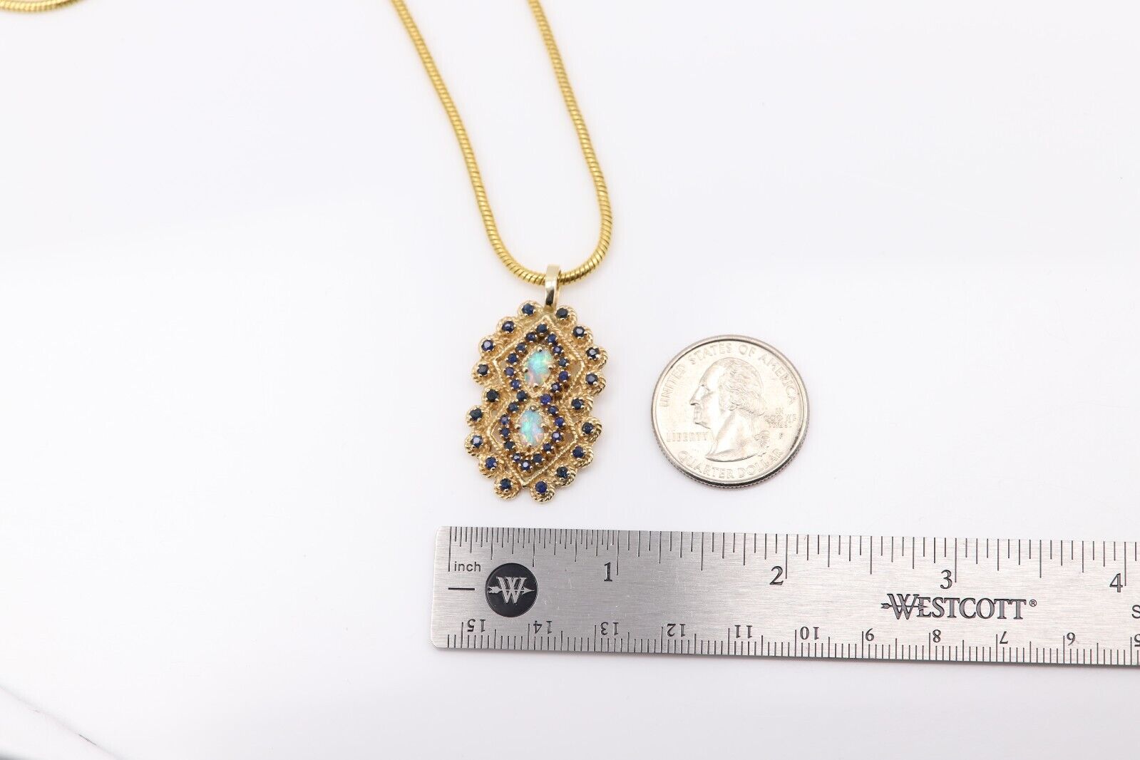 Vintage Pendant Necklace 1 4k Natural Blue Sapphi… - image 6