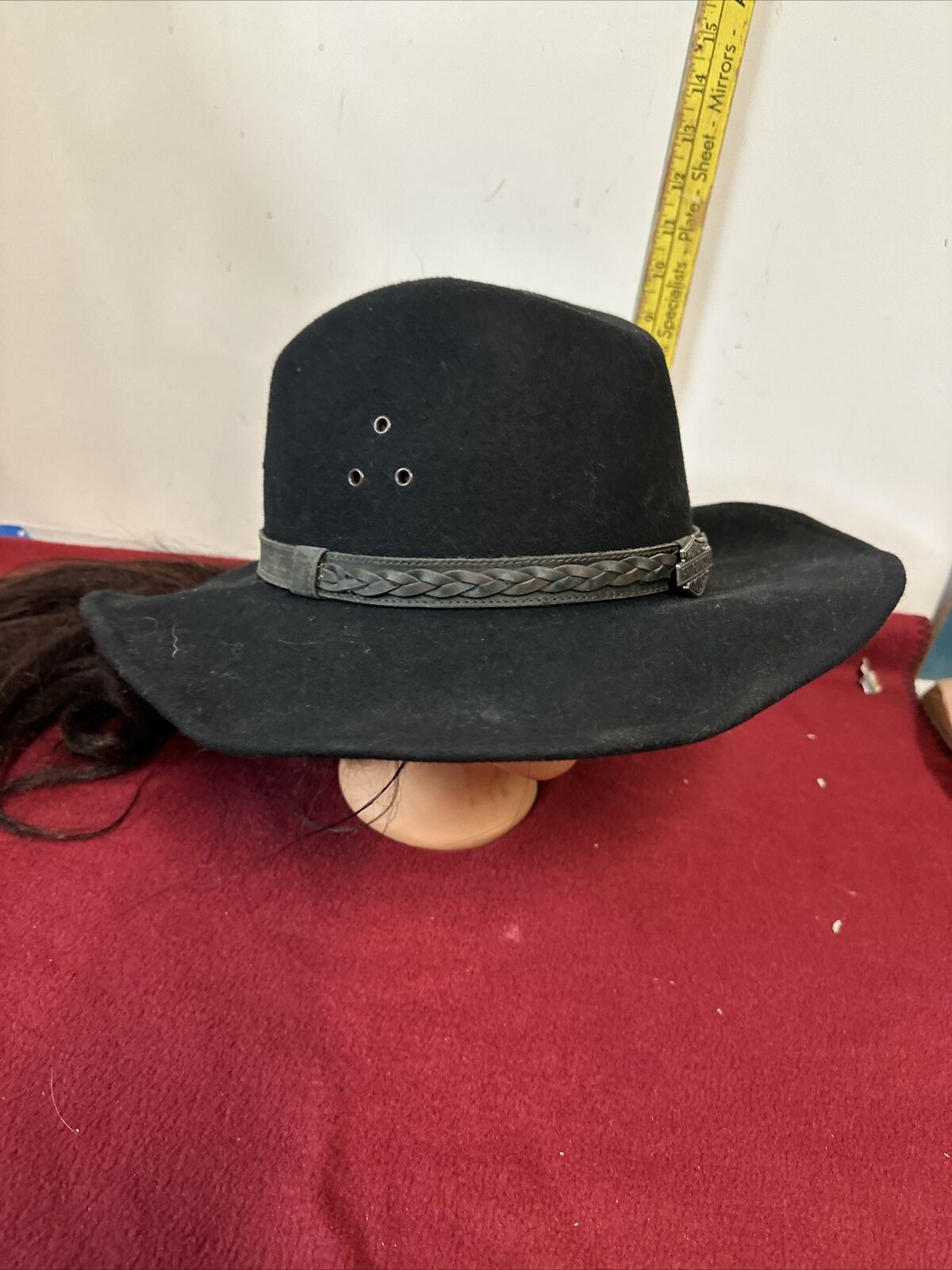 Vintage Harley Davidson Black Wool Cowboy Hat, Le… - image 3