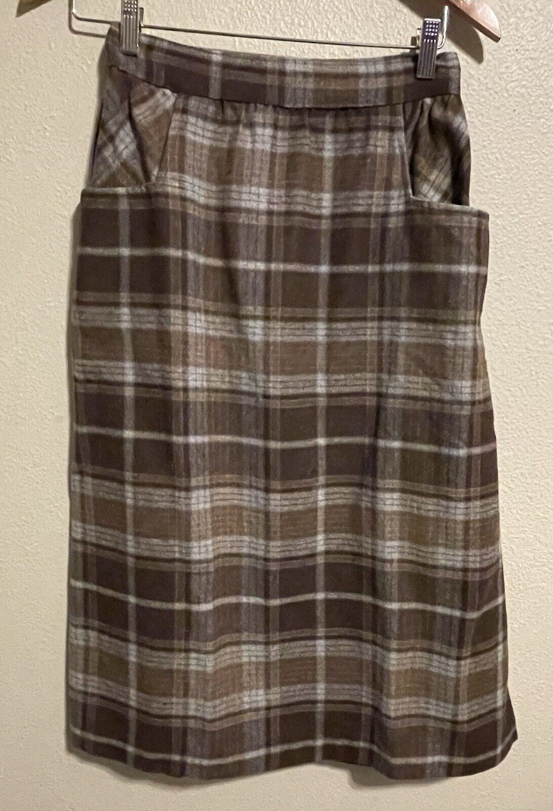 Vtg ILGWU Women's Wool Blend Pleated Plaid Midi S… - image 1