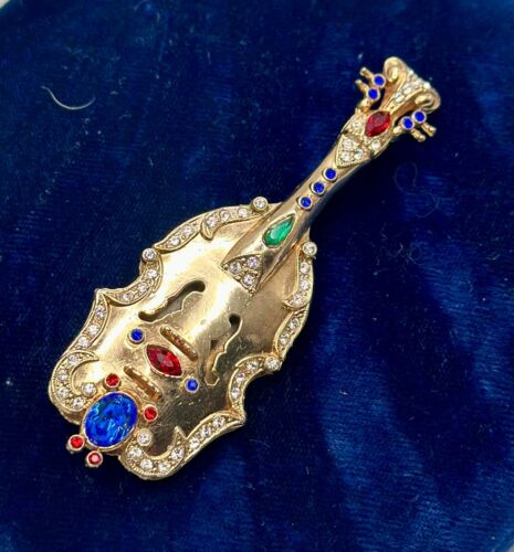 Vintage Coro Violin Brooch Carnegie Hall Gold Ton… - image 1