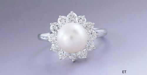 Dazzling 14k White Gold 8.7mm Pearl & ~1.2-1.3ct … - image 1